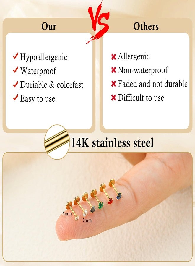 DAYANEY 2 Pcs Green Nose Stud, 20g Cartilage Emerald Earrings Tragus Piercing Jewelry for St Patricks Day Accessories, Gold Nose Ring as May Birthstone Jewelry(3mm-Green Emerald) - Image 5